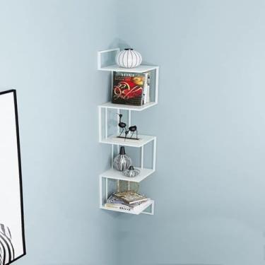 Imagem de Prateleiras Flutuantes De 5 Camadas Prateleira De Canto Flutuante De Metal Prateleiras De Armazenamento De Cubículo Aberto Para Parede, Estante De Livros Montada Na Parede Quadrada, P, Black
