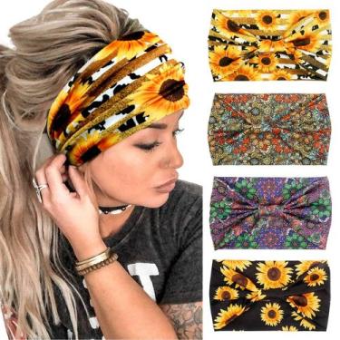 Imagem de Bandanas Huachi Boho Sunflower para mulheres, pacote com 4