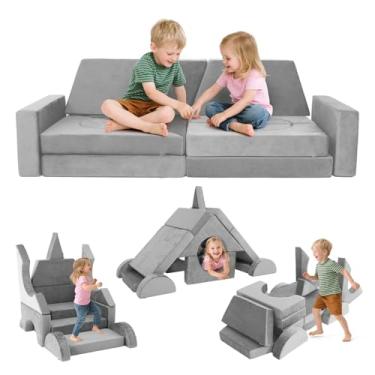 Imagem de Sofá modular infantil para crianças de 1 a 3 anos, sofás infantis que dobram, cadeira de espuma de pelúcia para sala de jogos infantil, espuma conversível de tecido de veludo e almofada de chão para