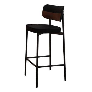 Imagem de Banqueta Alta Alloa Tecido Mesclado Est.Preta - Metalig