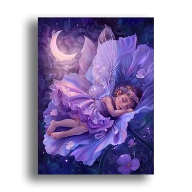 Imagem de Zariocy Kits de arte de diamante 5D para adultos, anjo, faça você mesmo, pintura de diamante, redondo, para noite, broca, cristal, bordado, pinturas, artesanato, para decoração de parede de escritório