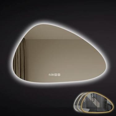 Imagem de Espelho De Banheiro Retroiluminado Com Luzes, Espelho De Maquiagem Espelho Decorativo Chanfrado Assimétrico Sem Moldura Moderno - Borda Polida