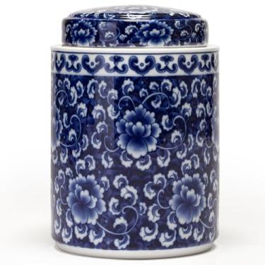 Imagem de Jarra de gengibre de porcelana azul e branca tradicional chinesa de 14 cm com tampa para decoração de casa, armazenamento para lanches, chá, grãos de café, cilindro estilo China Ming