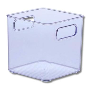 Imagem de Organizador Pequeno Multiuso Quadrado em Acrílico Transparente 15x15cm, para Cozinha, Banheiro, Quarto e Escritório | Caixa Organizadora Resistente com Alça, Prática e Versátil