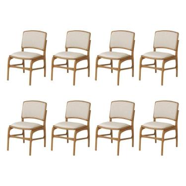 Imagem de Jogo 8 Cadeiras De Jantar Florença Em Madeira Jequitibá Natural Encosto Em Tecido Premium Linho Bege