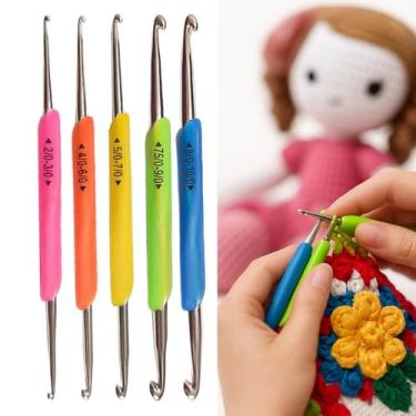 Imagem de Kit com 5 agulhas para crochê tricô amigurumi duas pontas medidas dife