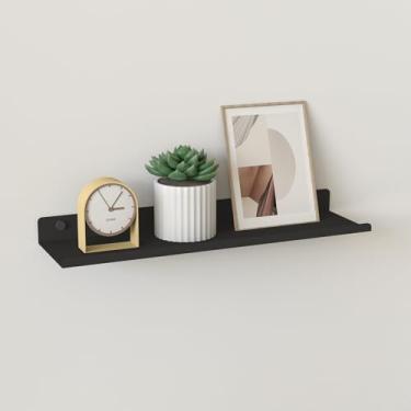 Imagem de ANYHI Prateleira flutuante de metal, prateleira de parede preta de 35 cm com bordo, prateleira de exibição para sala de estar, banheiro, quarto, cozinha