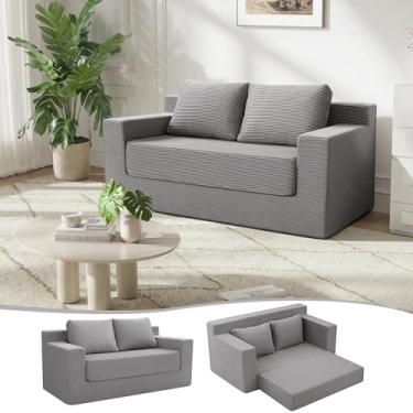 Imagem de MeMoreCool Sofá-cama, sofá-cama pequeno futon com travesseiros, sofá desossado conversível, sofá de espuma de chão dobrável para quarto, lounge confortável dobrável comprimido em uma caixa sem