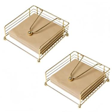 Imagem de SWTOOL Suporte de guardanapo dourado moderno quadrado de metal plano suporte de armazenamento com braço articulado ponderado para casa de fazenda ao ar livre festa de casamento hotel (2 peças, ouro)