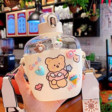 Imagem de Urso Garrafa de água plana de plástico leite suco de chá portátil bonito copo com alça