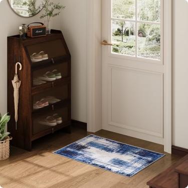 Imagem de Clemile Tapete de porta lavável moderno, tapete de entrada interna, tapete de área pequena 2x3 antiderrapante para entrada, cozinha e banheiro (marinho)