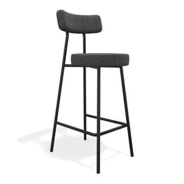 Imagem de Banqueta Alta Cozinha Kobe Estofada com Encosto Linho Grafite - Desk D