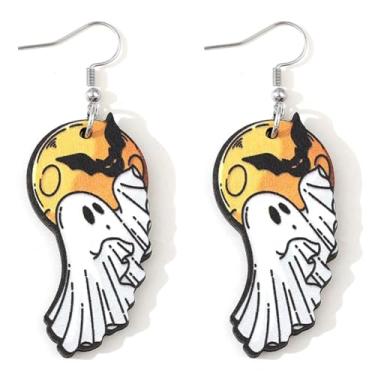 Imagem de Brincos com pingente de madeira de fantasma de abóbora de Halloween fofo de fantasma de desenho animado para mulheres, festas festivas, cosplay, bijuterias, presentes, Large, Metal, Sem pedra preciosa
