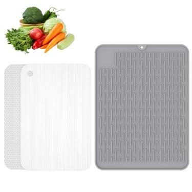 Imagem de Tábua de corte de aço inoxidável para cozinha com almofada de drenagem, tábua de corte dupla face, grau alimentício, design versátil de textura de colmeia resistente a arranhões, fácil de limpar para