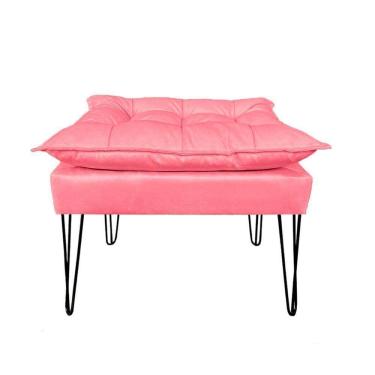 Imagem de Puff Puf Banqueta Opala Suede Rosê Gold Pés Aramados Preto