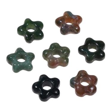 Imagem de rockcloud 10 contas de flor de cristal de ágata indiana natural para artesanato DIY, contas soltas de flores de 14 a 15 mm com orifício grande para fabricação de joias