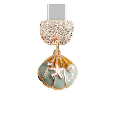 Imagem de ELISE & FONDA TP864 Tipo-C porta de carregamento cristal antipoeira plugue pequeno 3D com pingente de telefone celular estrela do mar para iPhone 15/16/Samsung/OnePlus/Xiaomi/oppo telefones Android