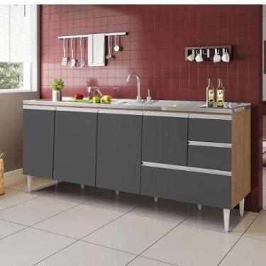 Imagem de BALCÃO MACEIÓ PARA PIA 2,00 MT 4 PORTAS COM GAVETÃO Amêndoa Grafite - 