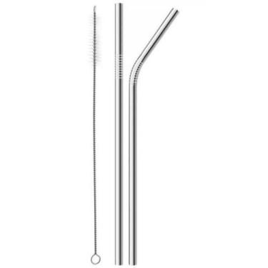 Imagem de Kit 2 Canudos Inox Reutilizável(1 RETO e 1 CURVADO) Limpador - temdetu