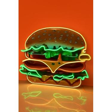 Imagem de Luminária Neon Led Hamburguer Lanche Restaurante 47cm Colorido - COMER
