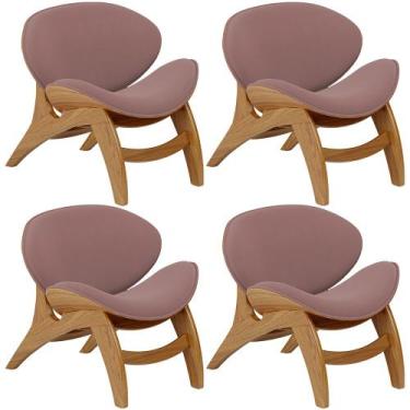 Imagem de Kit 4 Poltronas Decorativa Orgânica Sala Living Kadosh L02 Suede Rosê 