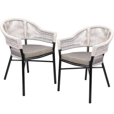 Imagem de Kit 02 Cadeiras Decorativas Área Gourmet Base Grafite Corda Náutica Me