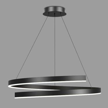 Imagem de Luminária pendente de teto em espiral, luminária pendente linear, lustre LED moderno, luz pendente de onda regulável de 55 W com controle remoto para sala de jantar, ilha de cozinha, lustre