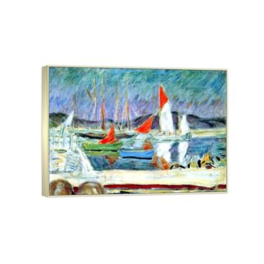 Imagem de Impressão em tela famosa pintura - paisagem arte de parede - barcos no porto - pôster moldura prata para decoração de casa 70 x 100 cm 27 x 39 pol