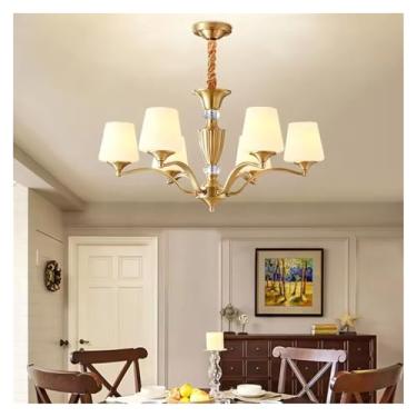 Imagem de Lustre de cobre para sala de estar, quarto, estudo, sala de jantar, cozinha, clássico, retrô, luxo, estilo, dourado, design, luminária, pendente