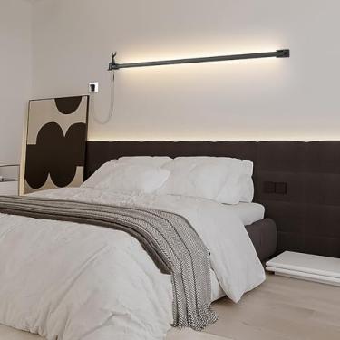 Imagem de Luminária de parede de alumínio com interruptor, luminária de parede retrô de acrílico com cabo, decoração moderna, linear, rotação de 360 graus, arandela com cabo, luminária de corredor par