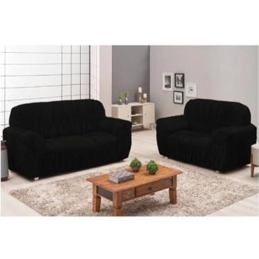 Imagem de Kit Capa De Sofá 3 E 2 Lugares em Malha Gel Com 21 Elásticos (Preto)