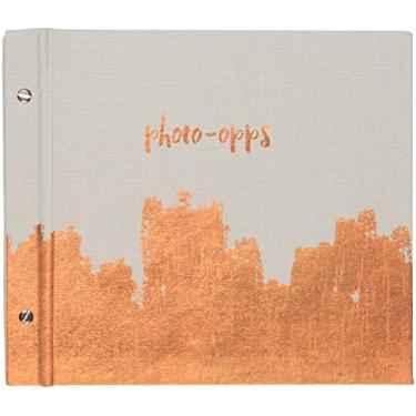 Imagem de C.R. Gibson Livro de memórias e álbum de fotos recarregáveis de tecido cinza e folha de cobre, 50 páginas, 25,4 cm L x 22,8 cm A