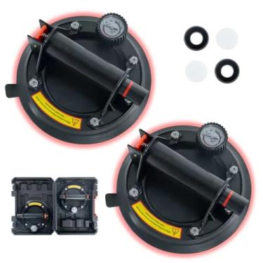 Imagem de YYDENTOOL Pacote com 2 ventosas resistentes, ventosas de 20 cm para vidro com medidor de pressão e caixa de armazenamento portátil, capacidade de carga de 362 kg, ventosas potentes para levantar