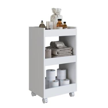 Imagem de Armário de Banheiro Carrinho Com Rodinhas Multiuso Organizador Casa 3 Prateleiras (Branco)