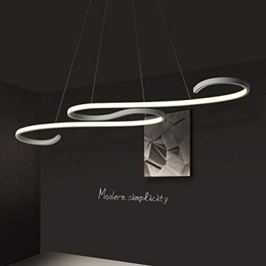 Imagem de Luminária pendente LED regulável para teto, mesa de jantar, luminária suspensa com controle remoto, lustre de acrílico com design curvo para sala de estar, quarto, escritório, ilha de cozinh