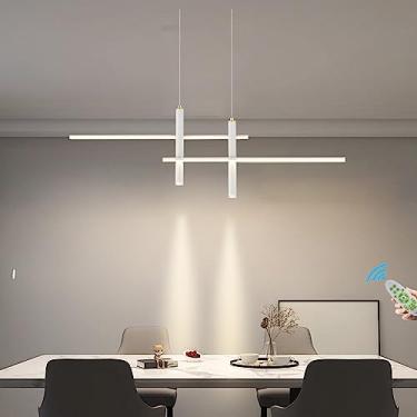 Imagem de Lustre de designer linear moderno com luzes pendentes reguláveis para ilha de cozinha, sala de jantar, altura ajustável, luminária preta suspensa para cozinha, escritório, sala de estar, bar
