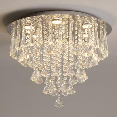 Imagem de Lustre prateado, iluminação de lustre de cristal, 6 luzes, luz de teto de montagem embutida, luminária moderna de lustre de 38 cm x L 50 cm para quarto, corredor, bar, cozinha, banheiro