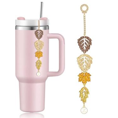 Imagem de QILMILY Topo de palha Stanley com folhas de outono, pingente de palha Stanley com nome personalizado, acessórios de corrente com temas de outono para Stanley Cup (Z)