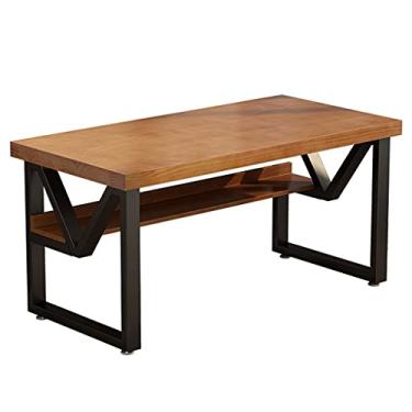 Imagem de 5sssallefaa Mesa de computador, mesa de computador industrial, madeira maciça e ferro para escritório doméstico, bancada de trabalho/escrivaninha, fácil de montar (uma cor 100 x 60 x 73 x 5 cm) (A cor
