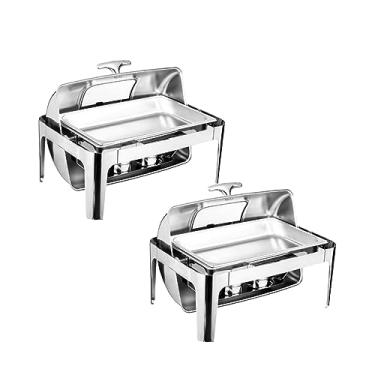 Imagem de Conjunto de buffet de prato de atrito Aquecedor isolado de 9l Aquecedor retangular com tampa de rolo visível Bandeja de comida Água Tra Rack de combustível para casamentos, festas, banquetes, jantar