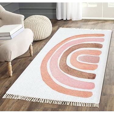 Imagem de Tapete Aquarela Rosa Pastel Arco-íris Isolado Branco Boho Arco-íris para Bebê Borla Tapete Tapete Tapete de Pátio Corredor Tapete Minimalista Decoração de Casa Sala de Estar Quarto Interior Exterior