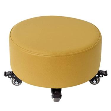 Imagem de Banqueta de assento baixo com rodas giratórias universais, banqueta de couro PU resistente e resistente, mini banco móvel (laranja) (amarelo)