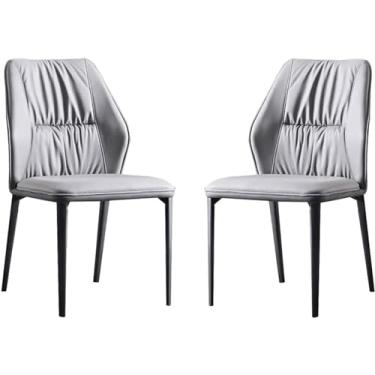 Imagem de ZYHSIJOBAS Cadeiras de jantar, móveis, cadeiras de jantar de couro artificial, conjunto de 2 cadeiras de cozinha, cadeira lateral com encosto almofada macia e pernas de aço carbono, cadeira de lazer