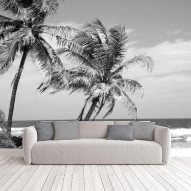 Imagem de Papel de parede palmeiras preto branco papel de parede autoadesivo removível mural de parede pôster adesivo de fundo decoração de parede para sala de estar quarto