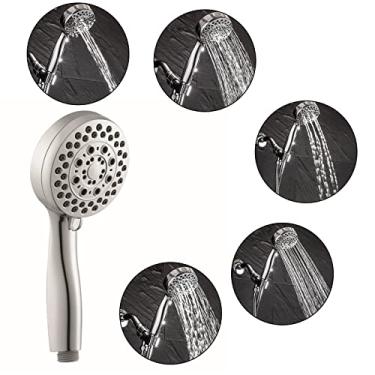 Imagem de WYUYIWH Chuveiro, chuveiro de alta pressão com 5 modos de pulverização, cabeça de chuveiro grande universal com economia de água, chuveiro potente, bocais de silicone anti-calcário, cromado