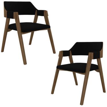 Imagem de Kit 2 Cadeiras Sala de Jantar e Jogos Carteados Madeira Maciça Poker Veludo Preto/Nogueira G42 - Gran Belo