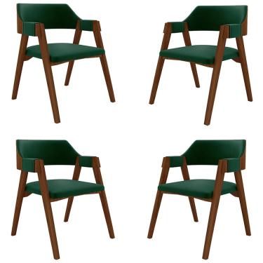 Imagem de Kit 4 Cadeiras Sala de Jantar e Jogos Carteados Madeira Maciça Poker Veludo Verde/Imbuia G42 - Gran Belo