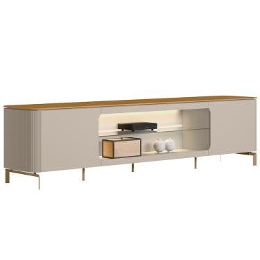 Imagem de Rack Para Sala de Estar TV 85 Pol Com LED Elysia L05 Tauari Off White Fosco - Lyam Decor