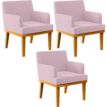 Imagem de Kit 3 Poltronas Decorativas Sala De Estar E Recepção Base Mel Beatriz W01 Bouclê Rosê - Lyam Decor