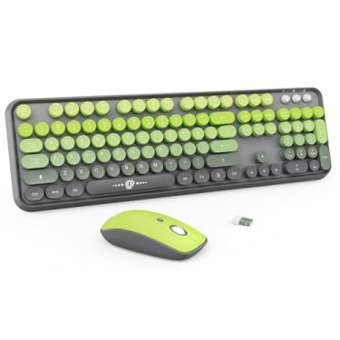 Imagem de TKVPJYYI Combo de teclado e mouse sem fio, teclado redondo sem fio USB 2,4 G para laptop, computador e TV (102 teclas verde matcha)